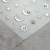 Rhinestone Nail Sticker - Vintage Star & Moon (Silver)